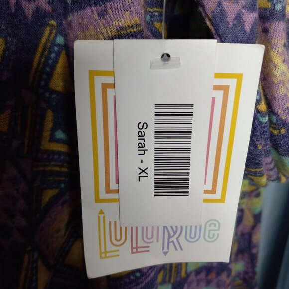 Lularoe Sarah XL Long Duster Cardigan Open Front Geometric Linen Blend NEW - Picture 8 of 8